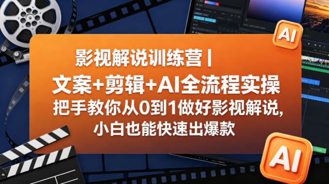 影视解说训练营｜文案+剪辑+AI全流程实操，把手教你从0到1做好影视解说，小白也能快速出爆款-朽念云创