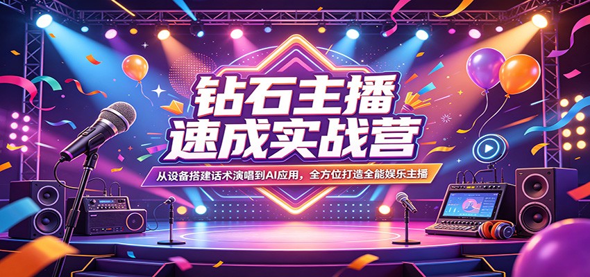 钻石主播速成实战营：从设备搭建话术演唱到AI应用，全方位打造全能娱乐主播-朽念云创