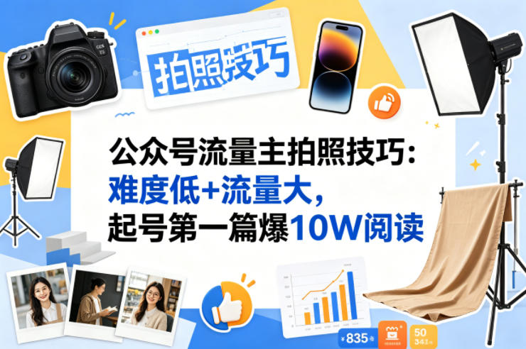 公众号流量主之拍照技巧赛道，难度低+流量大，起号第一篇就爆了10w阅读-朽念云创