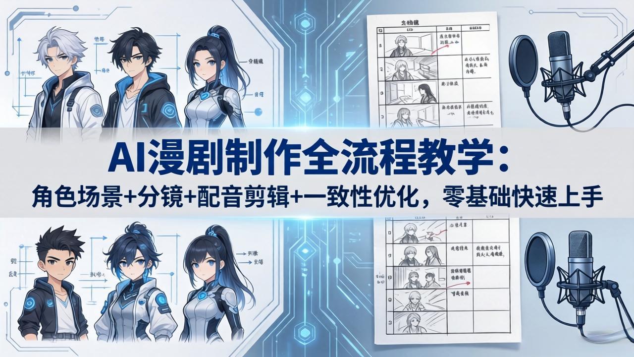 AI漫剧制作全流程教学：角色场景+分镜+配音剪辑+一致性优化，零基础快速上手-朽念云创