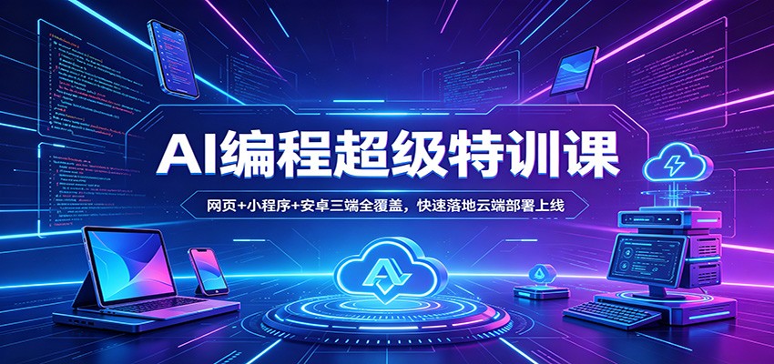 AI编程超级特训课：网页+小程序+安卓三端全覆盖，快速落地云端部署上线-朽念云创