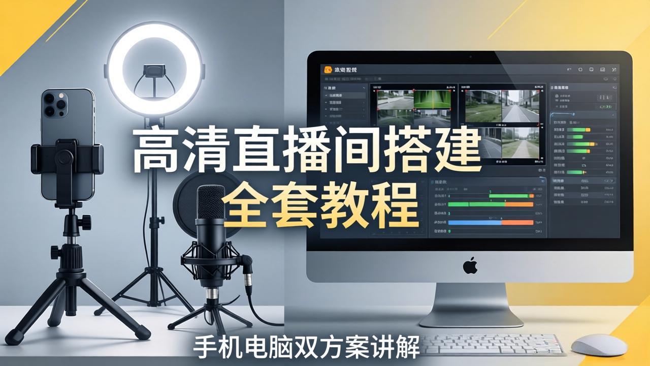 高清直播间搭建全套教程，手机电脑双方案讲解，设备选型调试多机位实操教学-朽念云创