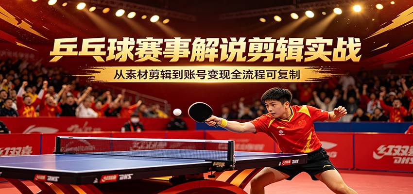 乒乓球赛事解说剪辑实战，从素材剪辑到账号变现全流程可复制-朽念云创