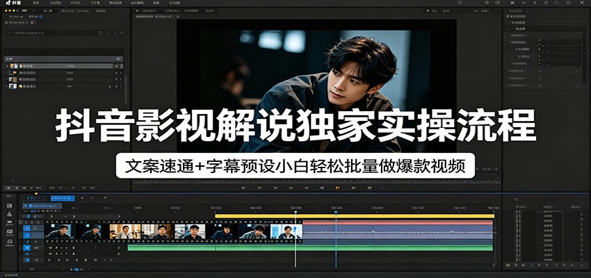 抖音影视解说独家实操流程，文案速通+字幕预设小白轻松批量做爆款视频-朽念云创