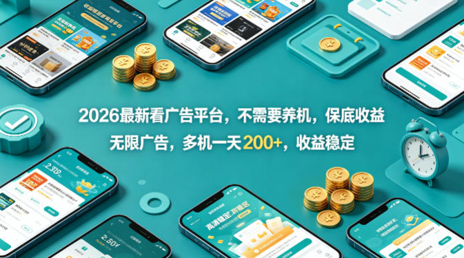 2026最新看广告平台，不需要养机，保底收益，无限广告，多机一天200+，收益稳定【揭秘】-朽念云创