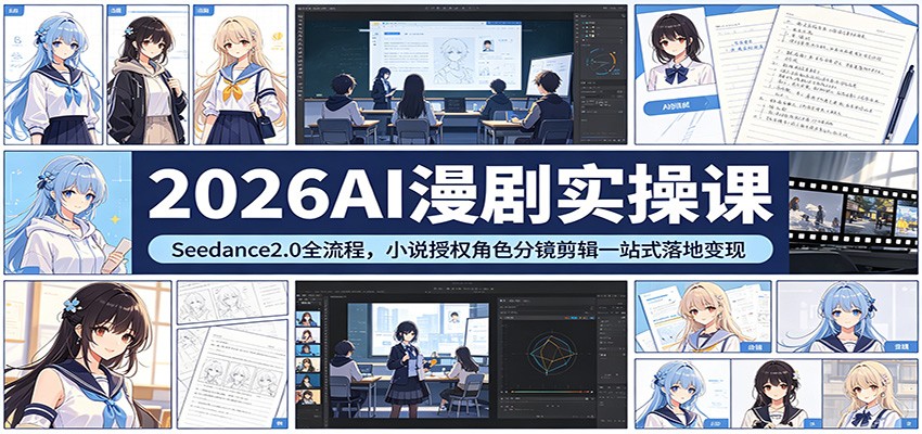 2026AI漫剧实操课：Seedance2.0全流程，小说授权角色分镜剪辑一站式落地变现-朽念云创