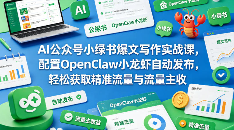 AI公众号小绿书爆文写作实战课，配置OpenClaw小龙虾自动发布，轻松获取精准流量与流量主收益-朽念云创