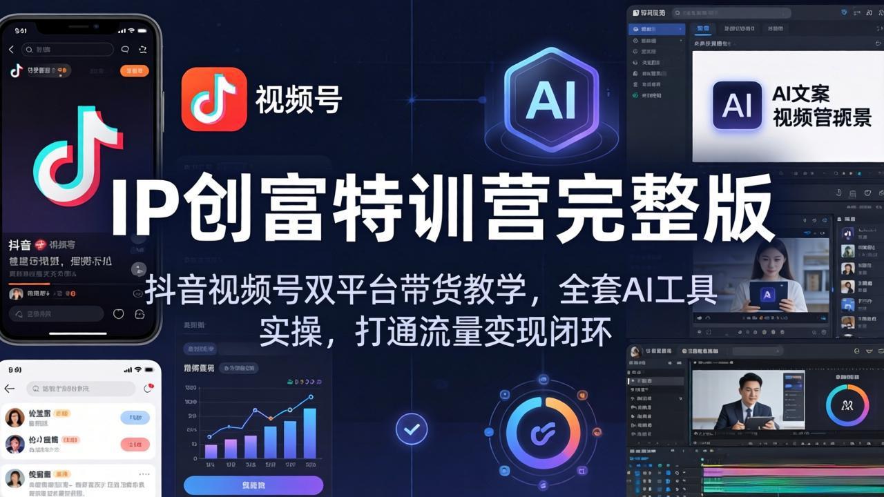 IP创富特训营完整版：抖音视频号双平台带货教学，全套AI工具实操，打通流量变现闭环-朽念云创