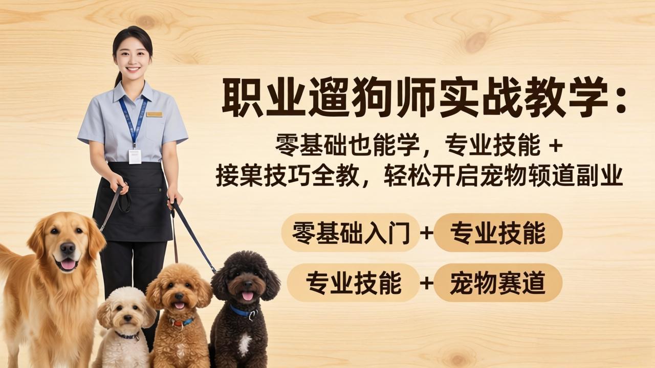 职业遛狗师实战教学：零基础也能学，专业技能 + 接单技巧全教，轻松开启宠物赛道副业-朽念云创