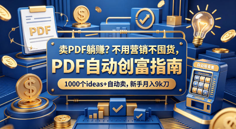 卖PDF躺賺？不用营销不囤货，PDF自动创富指南，1000个ideas+自动卖，新手月入9k刀【原创双语字幕】-朽念云创