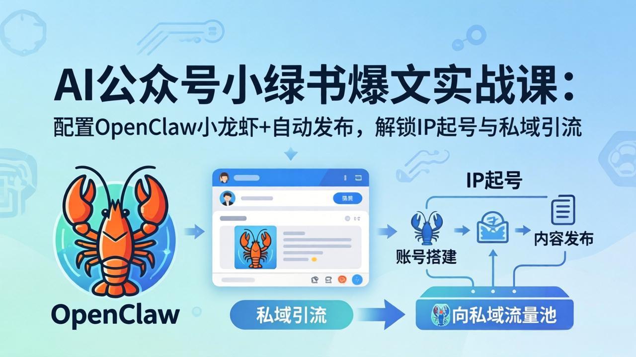 AI公众号小绿书变现实战课：小绿书爆文写作+OpenClaw自动发布，解锁IP起号与私域引流-朽念云创