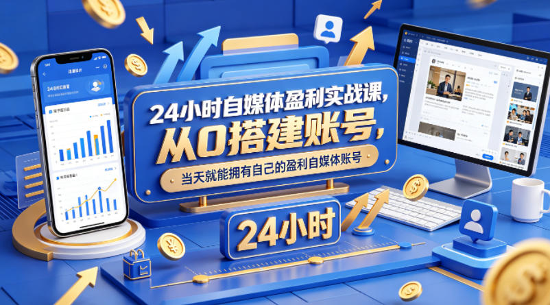 24小时自媒体盈利实战课，从0搭建账号，当天就能拥有自己的盈利自媒体账号-朽念云创