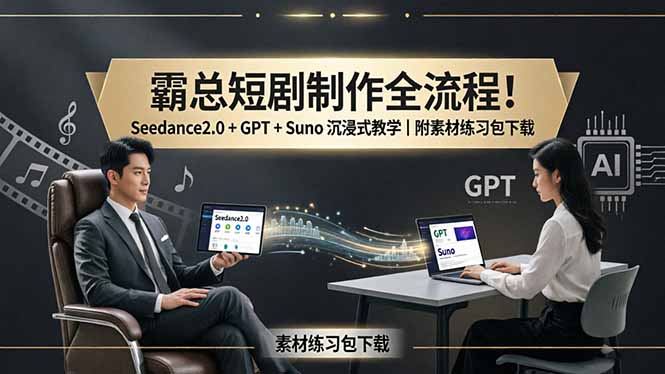 霸总短剧制作全流程！Seedance2.0 + GPT + Suno 沉浸式教学｜附素材练习包下载-朽念云创