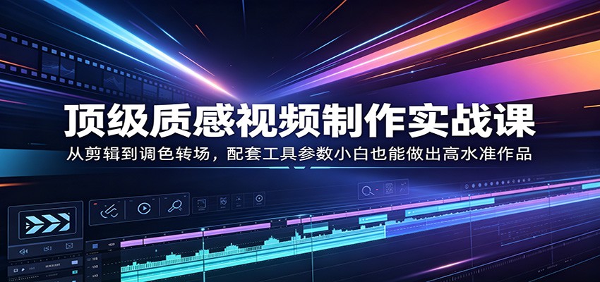 顶级质感视频制作实战课：从剪辑到调色转场，配套工具参数小白也能做出高水准作品-朽念云创