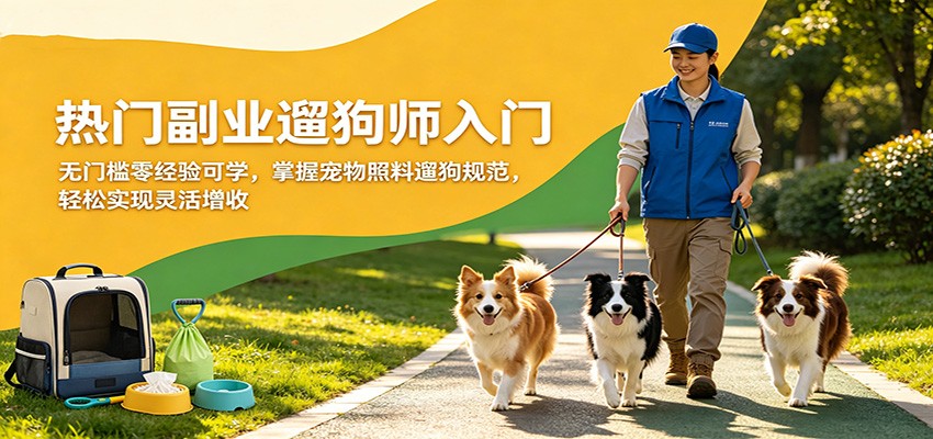 热门副业遛狗师入门，无门槛零经验可学，掌握宠物照料遛狗规范，轻松实现灵活增收-朽念云创