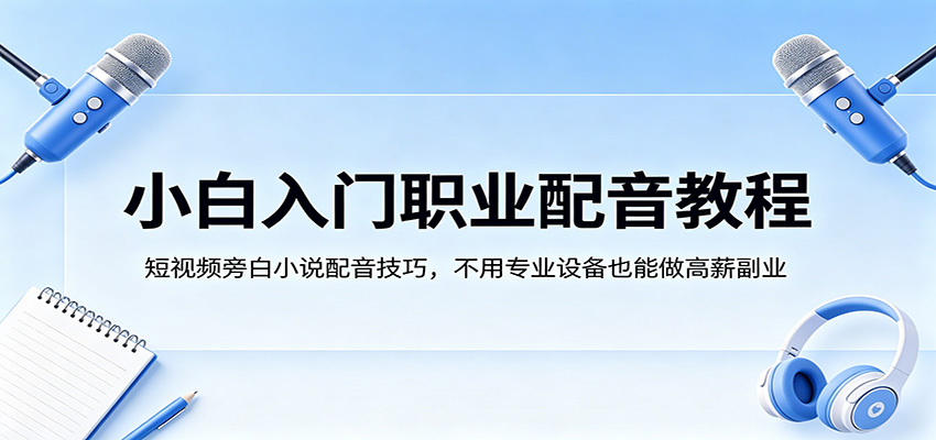 小白入门职业配音教程，短视频旁白小说配音技巧，不用专业设备也能做高薪副业-朽念云创