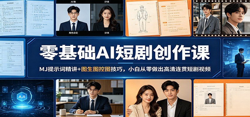 零基础AI短剧创作课：MJ提示词精讲+图生图控图技巧，小白从零做出高清连贯短剧视频-朽念云创