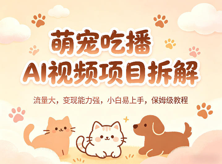 萌宠吃播AI视频项目拆解，流量大，变现能力强，小白易上手，保姆级教程-朽念云创