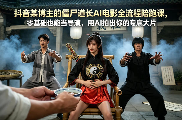 抖音某博主的僵尸道长AI电影全流程陪跑课，零基础也能当导演，用AI拍出你的专属大片-朽念云创