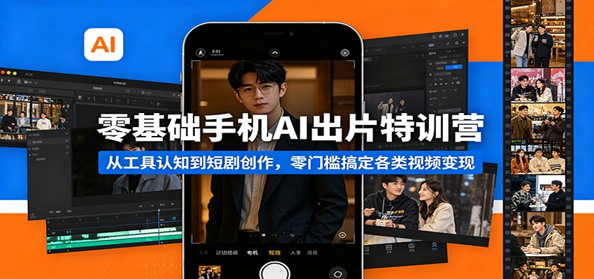 零基础手机AI出片特训营：从工具认知到短剧创作，零门槛搞定各类视频变现-朽念云创