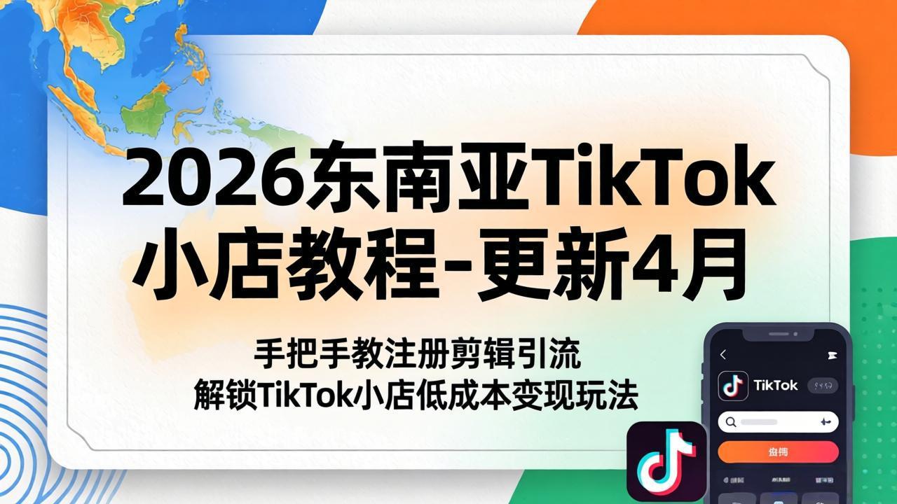 2026东南亚TikTok小店教程-更新4月，手把手教注册剪辑引流，解锁TikTok小店低成本变现玩法-朽念云创