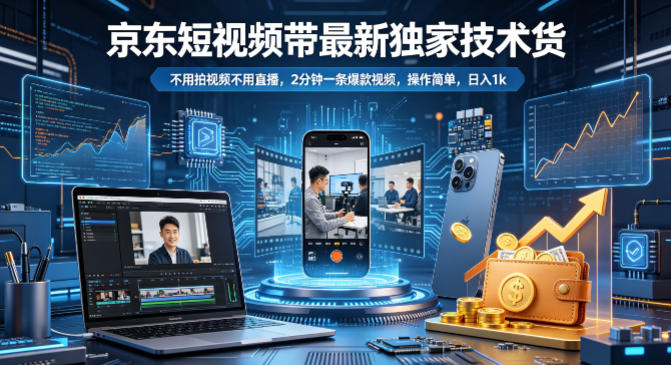 京东短视频带货最新独家技术，不用拍视频不用直播，2分钟一条爆款视频，操作简单，日入1k+【揭秘】-朽念云创