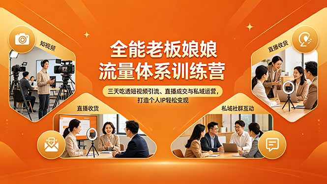 全能老板娘流量体系训练营，三天吃透短视频引流、直播成交与私域运营，打造个人IP轻松变现-朽念云创