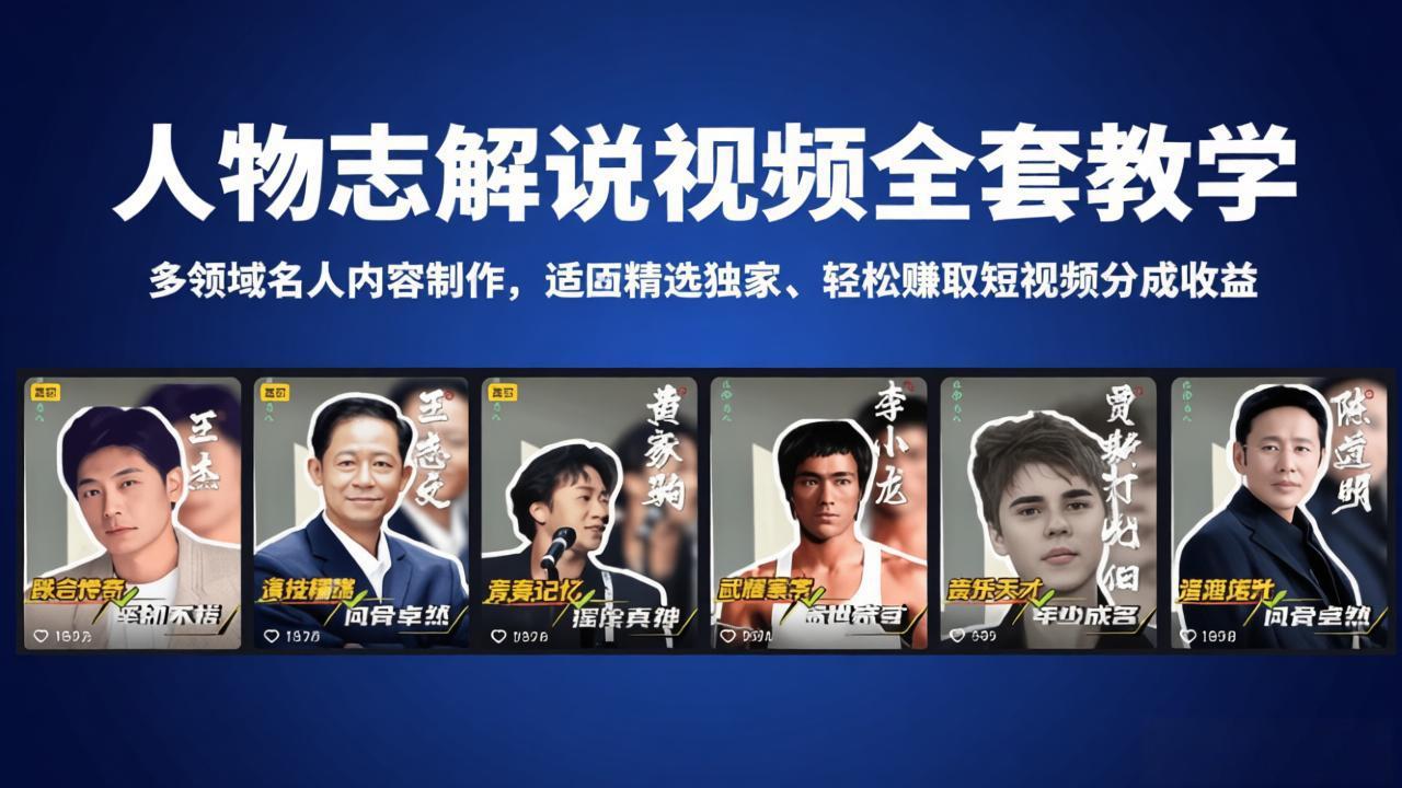 人物志解说视频全套教学，多领域名人内容制作，适配精选独家，轻松赚取短视频分成收益-朽念云创