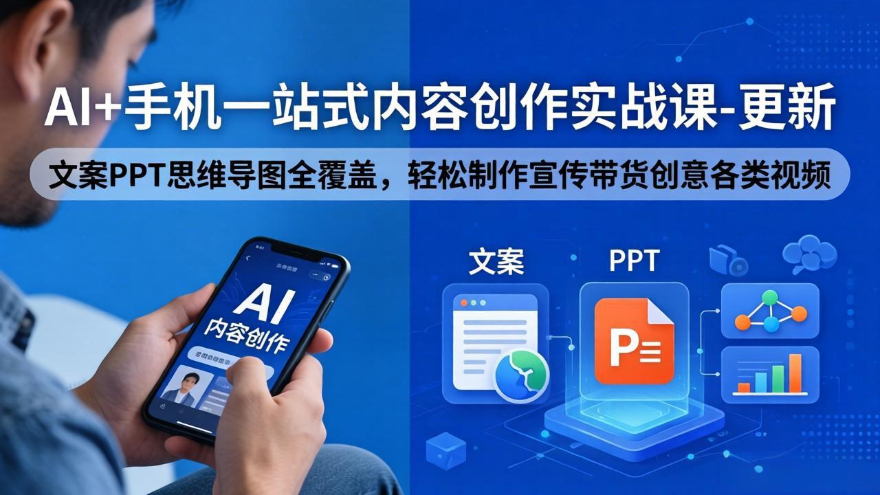 AI+手机一站式内容创作实战课-更新，文案PPT思维导图全覆盖，轻松制作宣传带货创意各类视频-朽念云创