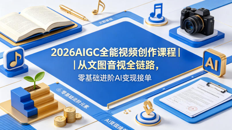2026AIGC全能视频创作课程｜从文图音视全链路，零基础进阶AI变现接单-朽念云创