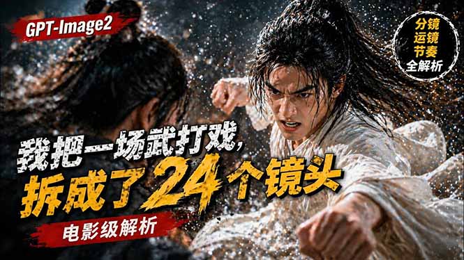 用GPT-Image2，把一段武打对决拆成24个连续镜头，从人物建立、动作衔接、运镜节奏，到情绪爆发-朽念云创