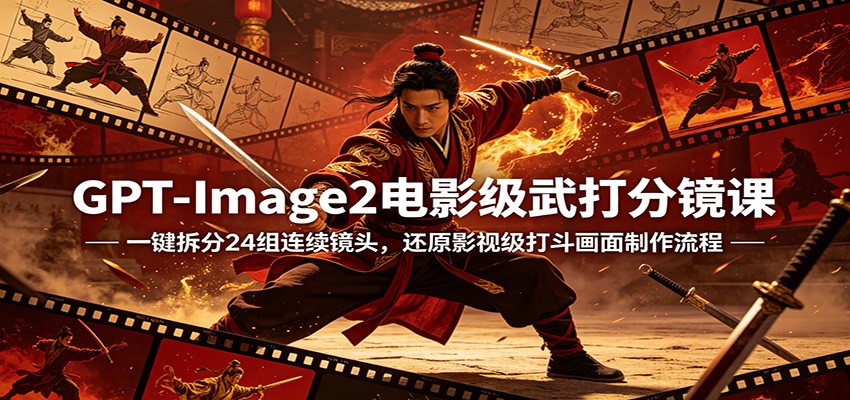 GPT-Image2电影级武打分镜课：一键拆分24组连续镜头，还原影视级打斗画面制作流程-朽念云创