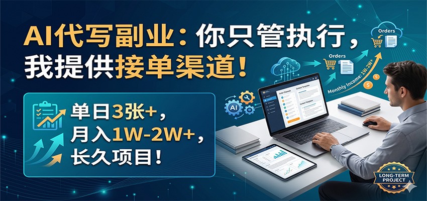 AI代写副业：你只管执行，我提供接单渠道！单日3张+，月入1W-2W+，长久项目-朽念云创