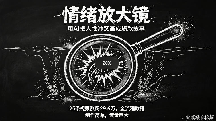 AI制作“情绪放大镜“视频，25条视频涨粉29.6W粉，流量巨大，制作简单，全流程教程-朽念云创