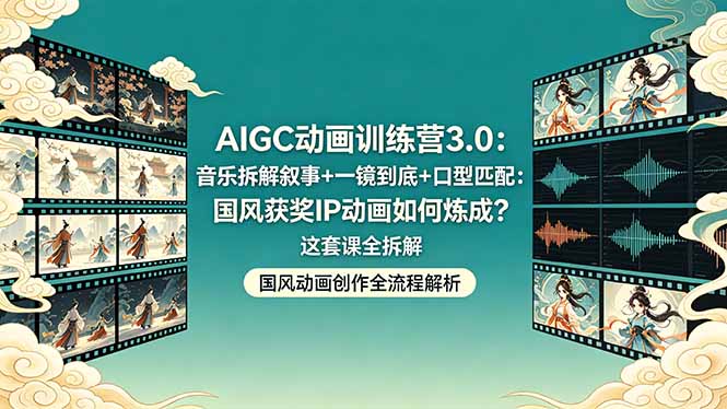 AIGC动画训练营3.0：音乐拆解叙事+一镜到底+口型匹配：国风获奖IP动画如何炼成？这套课全拆解-朽念云创