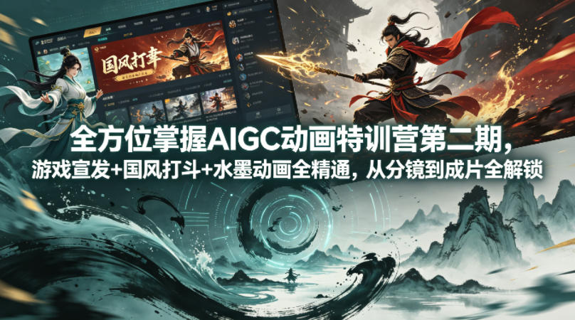 全方位掌握AIGC动画特训营第二期，游戏宣发+国风打斗+水墨动画全精通，从分镜到成片全解锁-朽念云创
