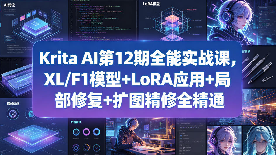 Krita AI第12期全能实战课，XL/F1模型+LoRA应用+局部修复+扩图精修全精通-朽念云创