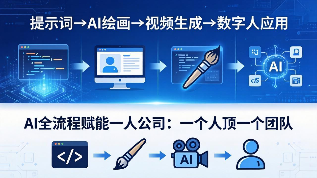 AI全流程赋能一人公司：提示词、绘画、视频、数字人、编程，一个人顶一个团队-朽念云创