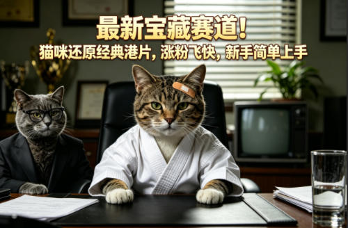 最新宝藏赛道！猫咪还原经典港片，涨粉飞快，新手简单上手-朽念云创