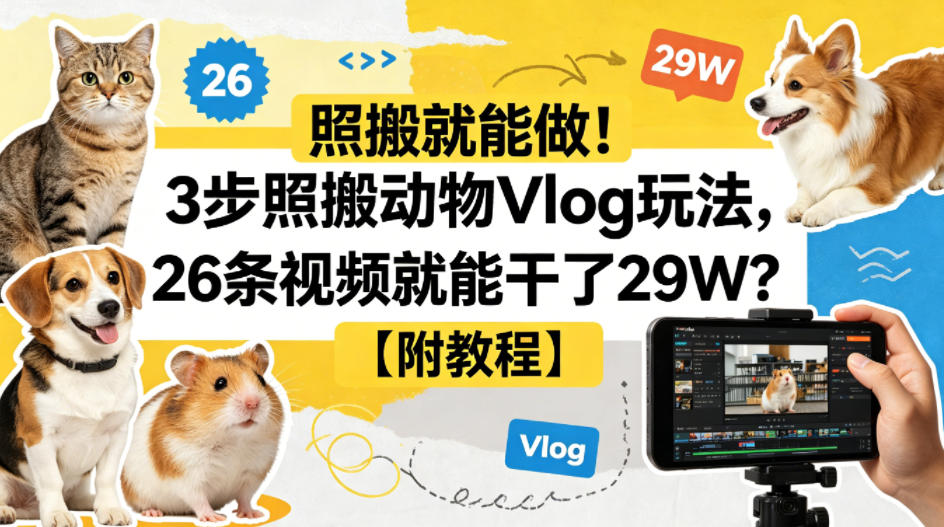 照搬就能做！3步照搬动物Vlog玩法，26条视频就能干了29W？【附教程】【赠coze一键生成工作流】-朽念云创