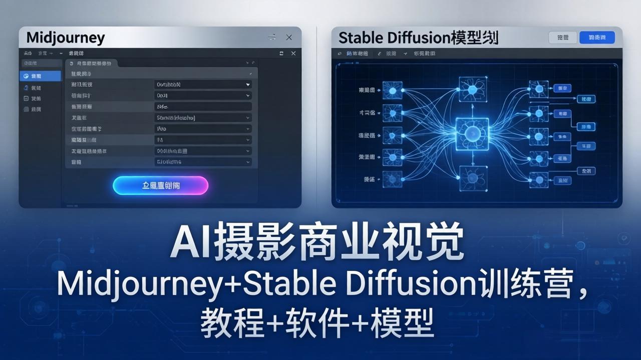 AI摄影商业视觉Midjourney+Stable Diffusion训练营，教程+软件+模型-朽念云创