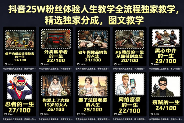 抖音25W粉丝体验人生教学全流程独家教学，精选独家分成，图文教学-朽念云创