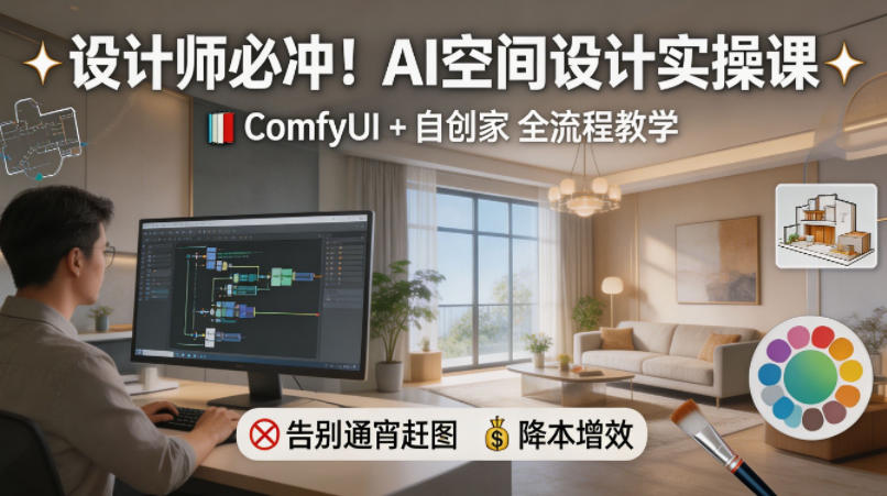 设计师必冲！AI空间设计实操课，ComfyUI+自创家全教学，告别通宵赶图，降本增效-朽念云创