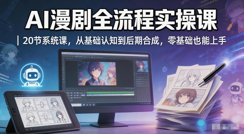AI漫剧全流程实操课｜20节系统课，从基础认知到后期合成，零基础也能上手-朽念云创