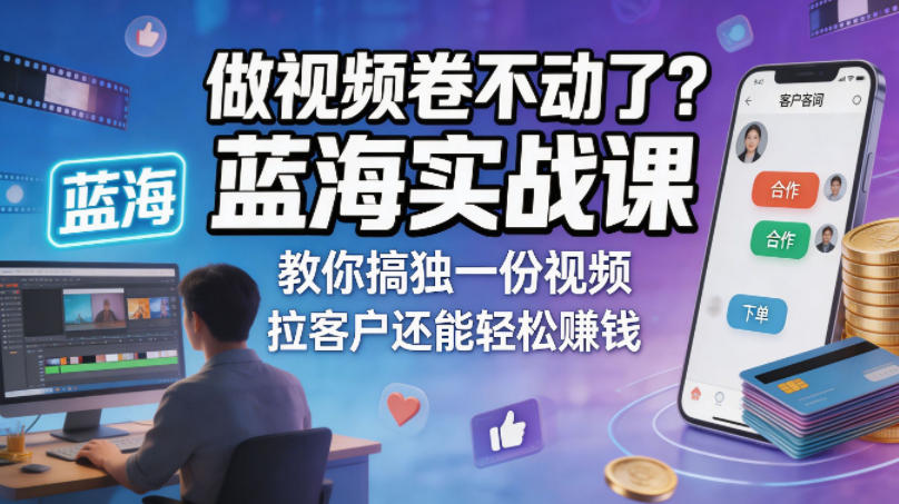 做视频卷不动了？蓝海实战课教你搞独一份视频，拉客户还能轻松賺钱！【原创双语字幕】-朽念云创