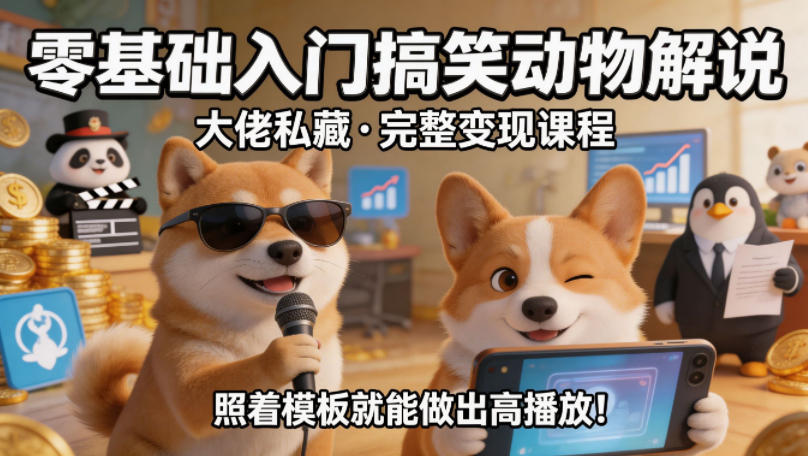 零基础入门搞笑动物解说，大佬私藏完整变现课程，照着模板就能做出高播放-朽念云创