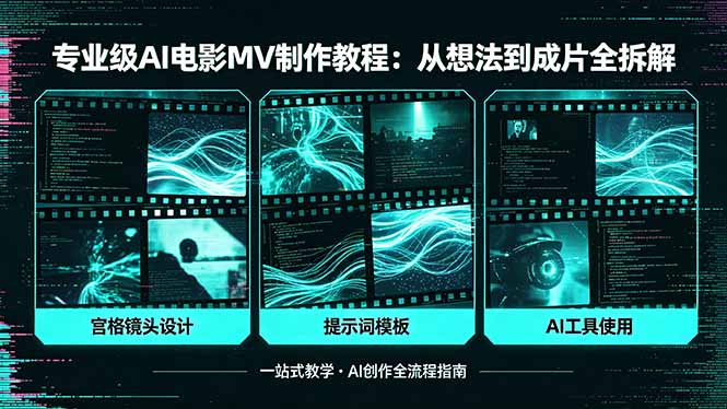 专业级AI电影MV制作教程，从想法到成片全拆解，宫格镜头+提示词模板+AI工具一站式教学-朽念云创