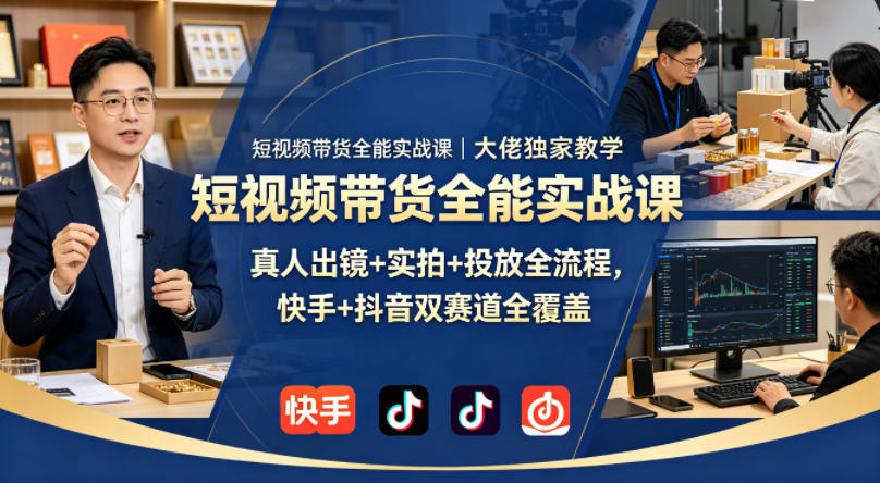 短视频带货全能实战课｜大佬独家教学，真人出镜+实拍+投放全流程，快手+抖音双赛道全覆盖-朽念云创