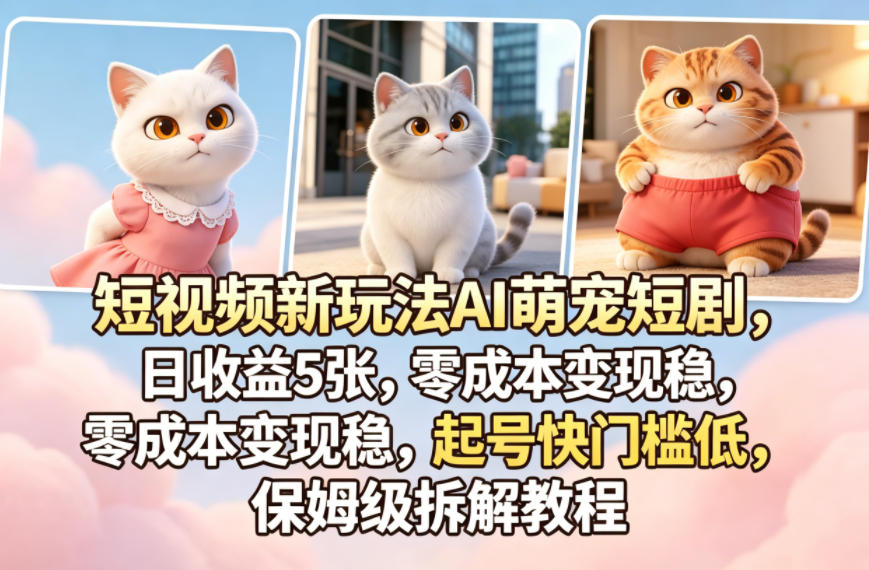 短视频新玩法AI萌宠短剧，日收益5张，零成本变现稳，起号快门槛低，保姆级拆解教程-朽念云创