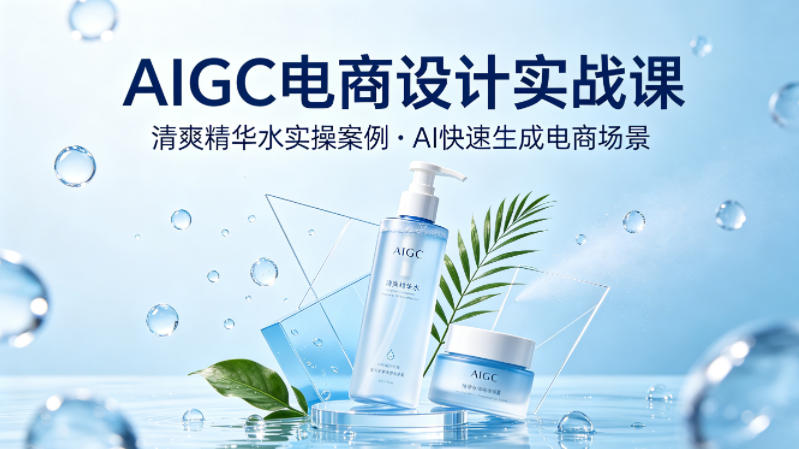 AIGC电商设计实战课，以清爽精华水为实操案例，教你用AI快速生成电商场景-朽念云创